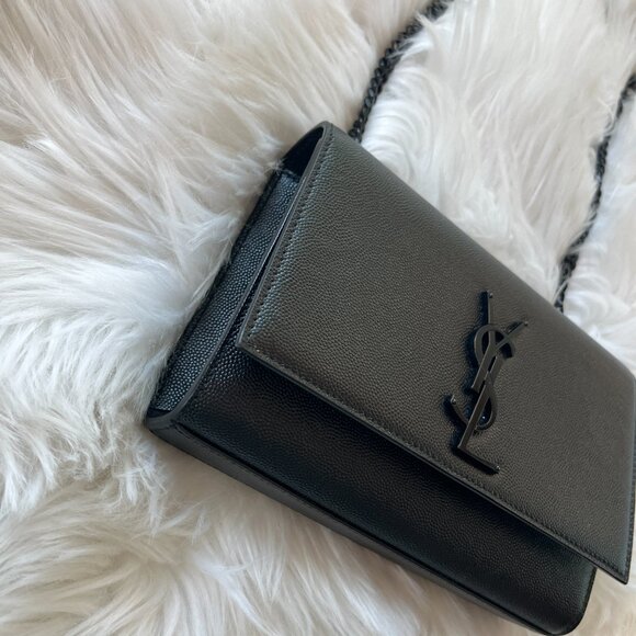 Saint Laurent Kate Embossed Leather Bag in Black with Black Hardware - Picture 3 of 8